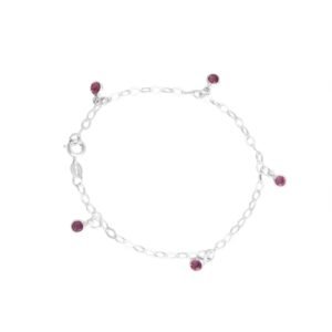 Pulseira 5 Cristais Rosa  Prata 925